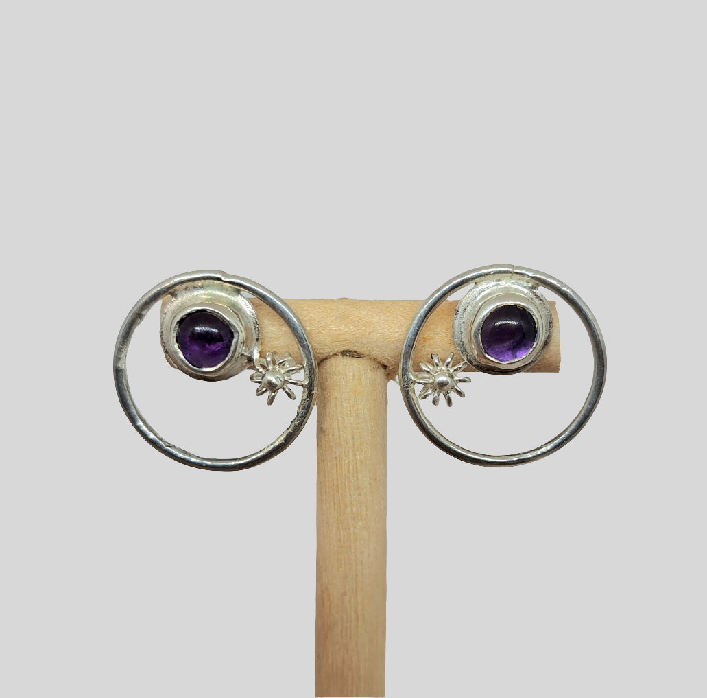 Silver amethyst and tomatino stud earrings