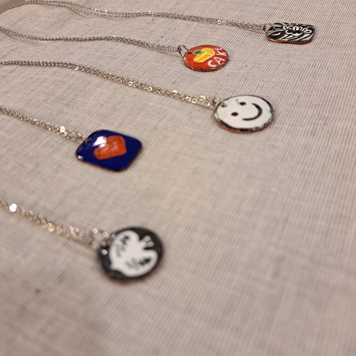 Fun enamel and copper pendants