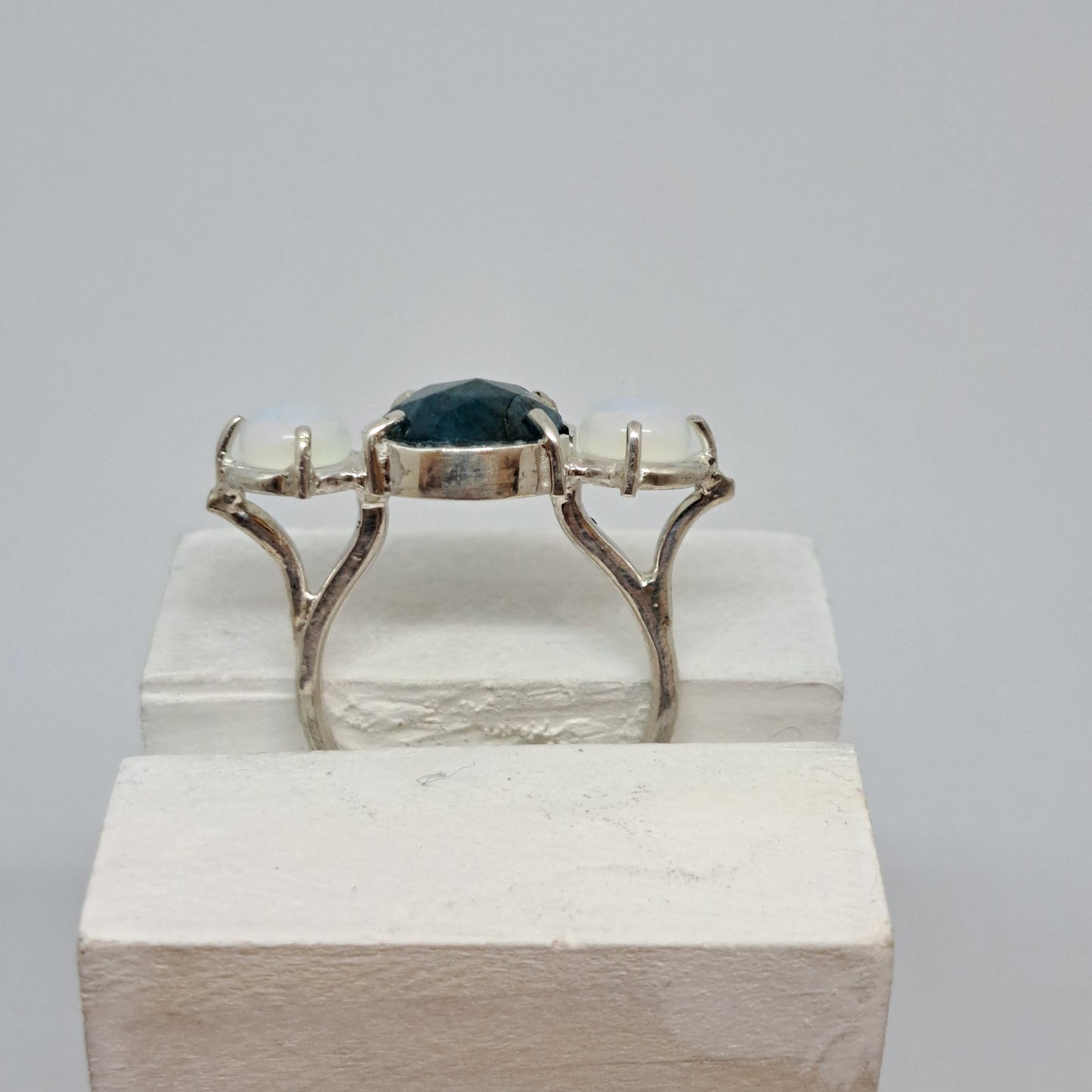Apatite and sea opal ring