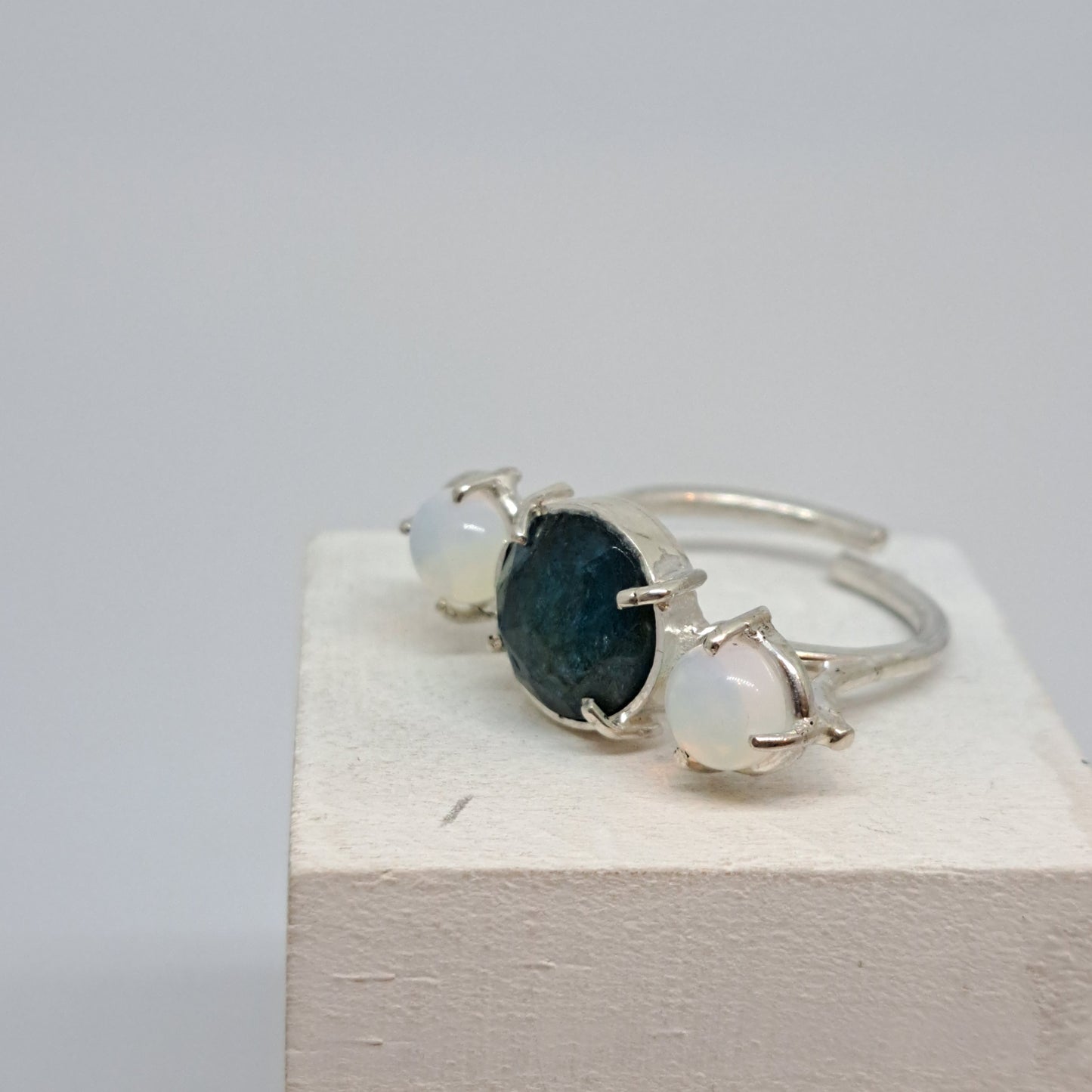 Apatite and sea opal ring
