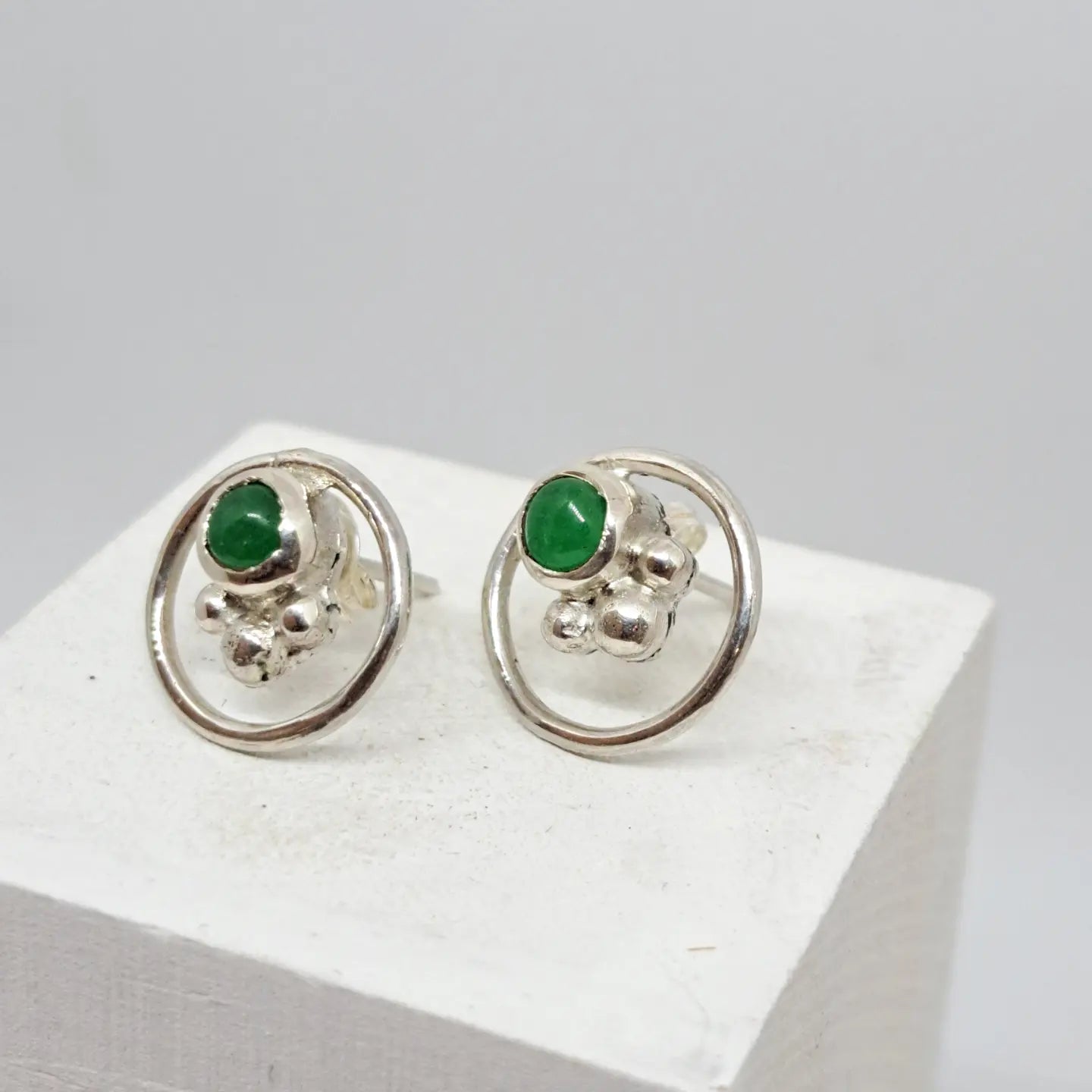 Malay jade and silver stud earrings.