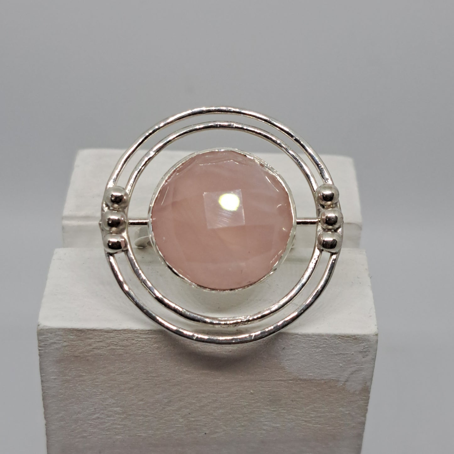 Rose quartz halo ring