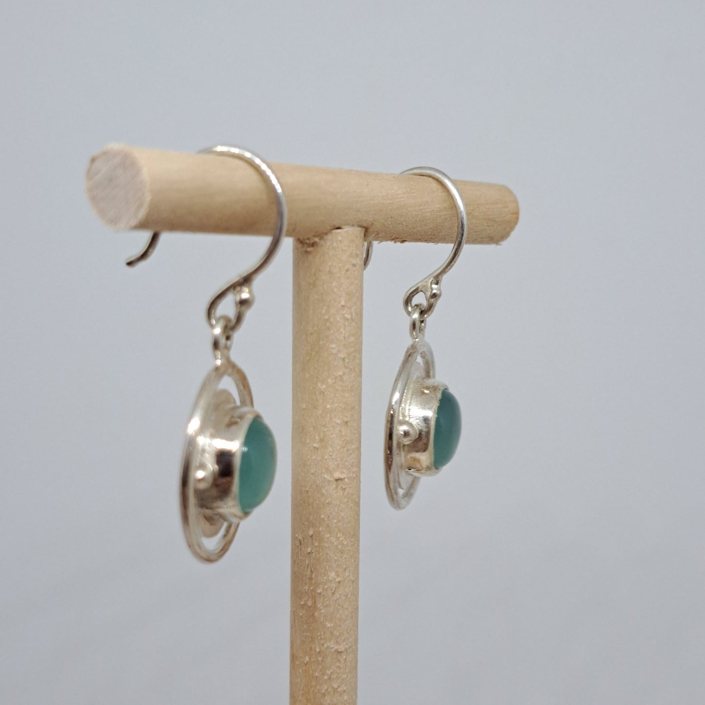 Blue chalcedony circular earrings