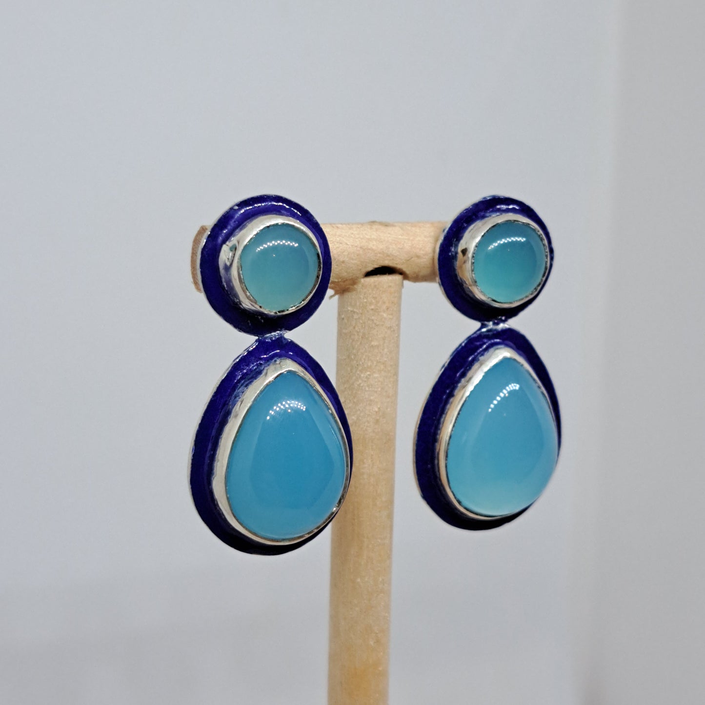 Chalcedony and enamel earrings