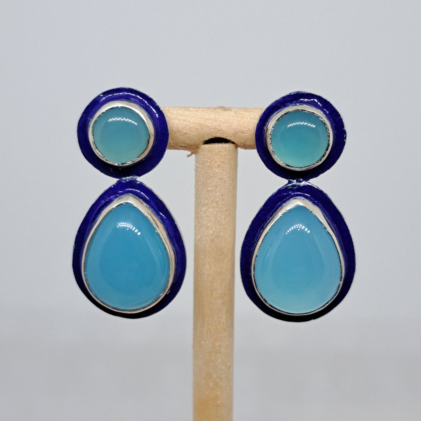 Chalcedony and enamel earrings
