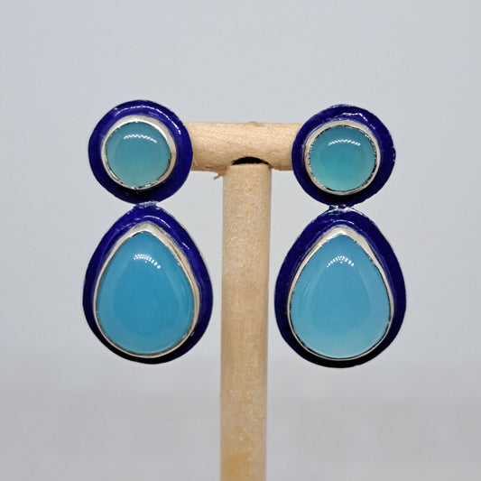 Chalcedony and enamel earrings