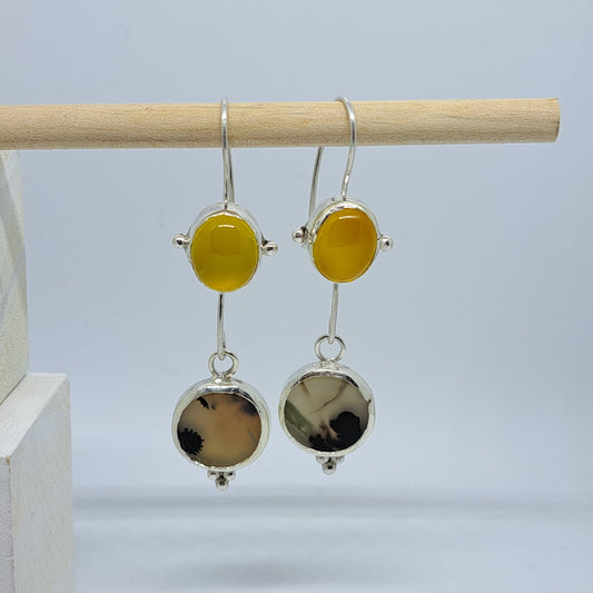 Yellow chalcedony and dendritic agate earrings